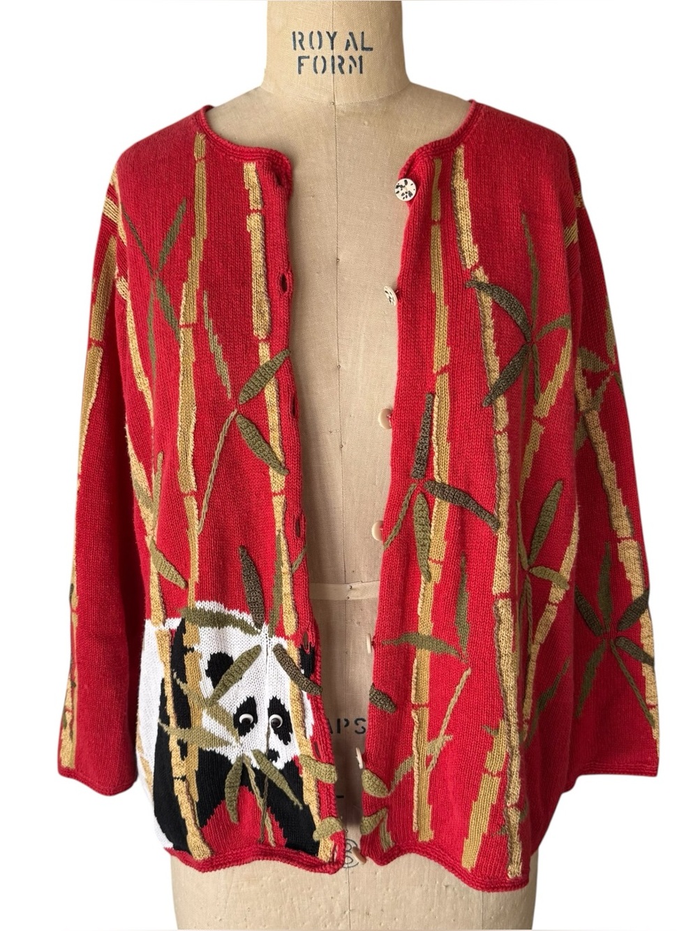 Vintage Y2K Susan Bristol Red Panda Bamboo Knit Cardigan Sweater
